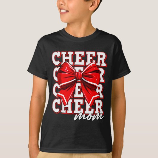 Cheer Mom Cheerleader Bow Biggest Fan Red Team  Tシャツ (正面)