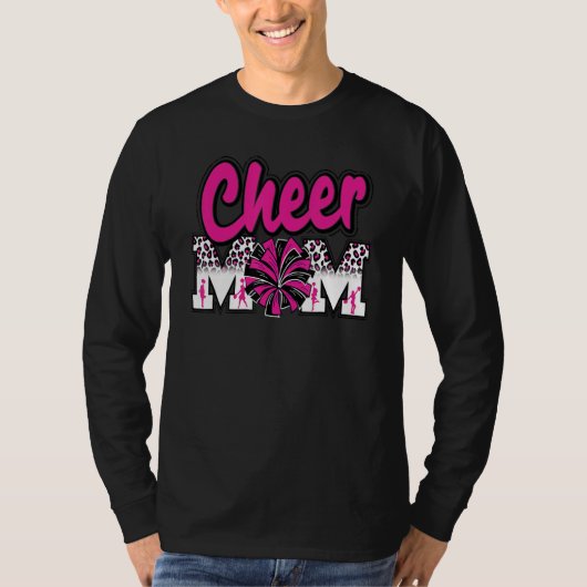 Cheer Mom Hot Pink Black Leopard Letters Cheer Pom Tシャツ (正面)