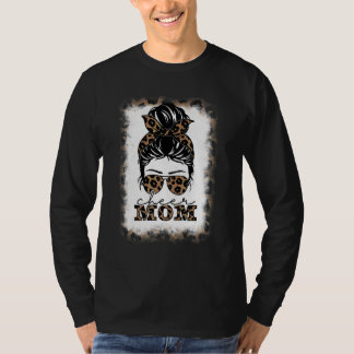 Cheer Mom Leopard Messy Bun Cheerleader Bleached M Tシャツ