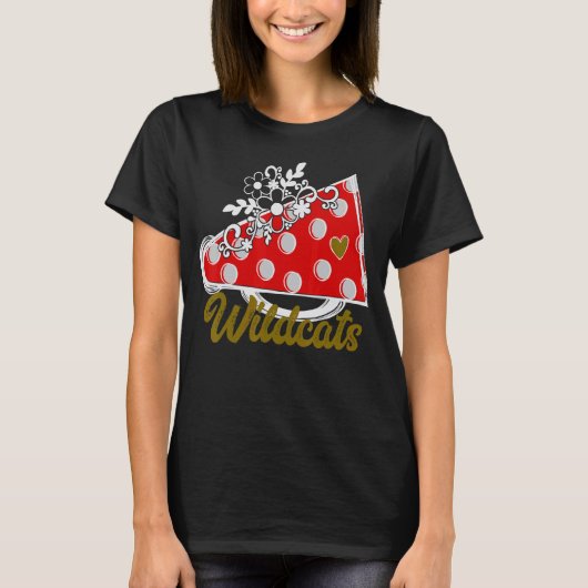 Cheer WILDCATS  Red Megaphone Heart Flower Accent Tシャツ (正面)
