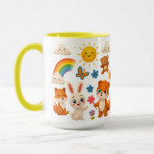 Cheerful Animals and Rainbow Ceramic Mug マグカップ (左)