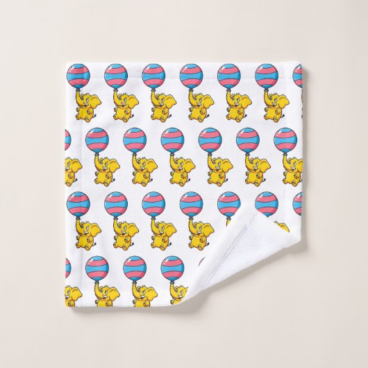 Cheerful Baby Elephant Hot Air Balloon ウォッシュタオル (ウォッシュタオル)