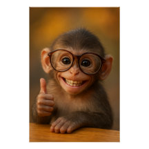 Cheerful Baby Monkey Funny Smile Poster