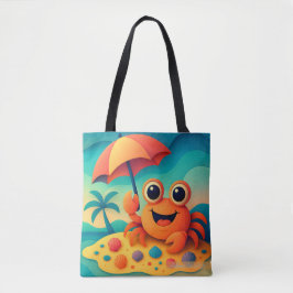 Cheerful Beach Crab with Umbrella Tropical トートバッグ