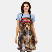 Cheerful Beagle Puppy in Stocking Cap Cozy エプロン (着用した状態)