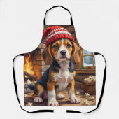 Cheerful Beagle Puppy in Stocking Cap Cozy エプロン (正面)