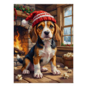 Cheerful Beagle Puppy in Stocking Cap Cozy ポスター (正面)