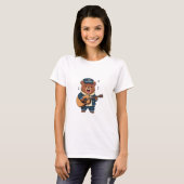 Cheerful Bear Captain Playing Acoustic Guitar Tシャツ (正面フル)