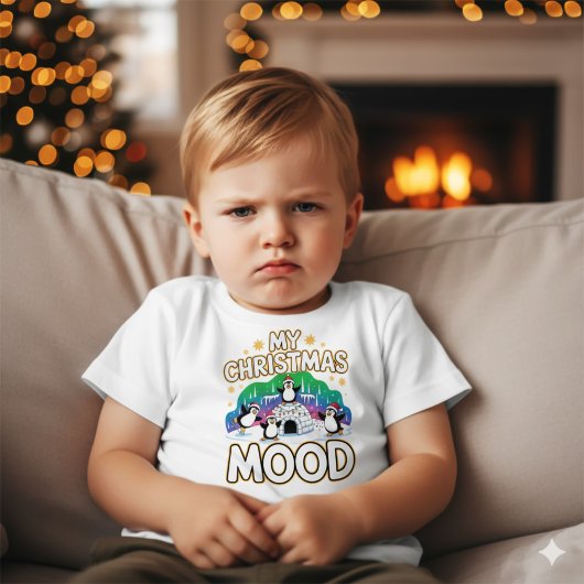 Cheerful Black Festive Penguin Igloo Christmas ベビーTシャツ