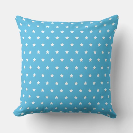 Cheerful Blue Background with White Star Pattern クッション (正面)