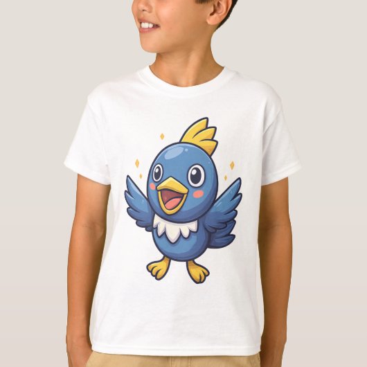 Cheerful Blue Bird Cartoon in Pokémon-Inspired Tシャツ (正面)