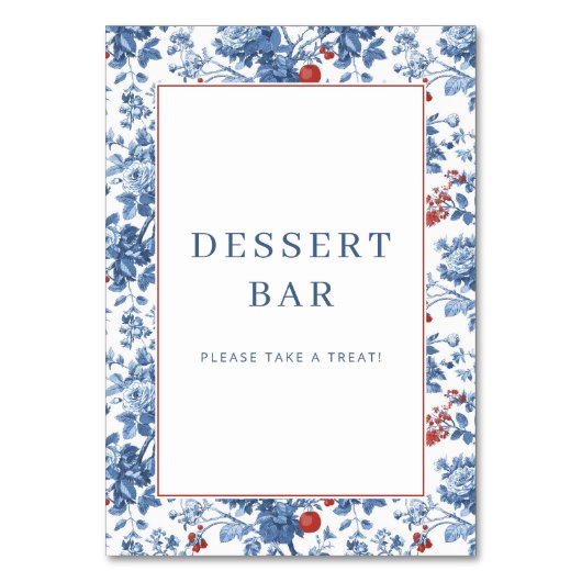 Cheerful Blue Floral Dessert Bar Sign テーブルナンバー (正面)