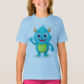 Cheerful Blue Monster Girls' Summer Tee - Vibrant  Tシャツ (正面)