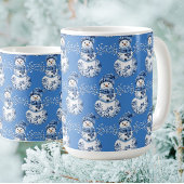 Cheerful Blue White Happy Snowman  カフェラテマグ