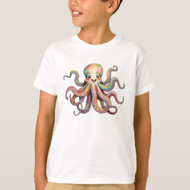 Cheerful Bright Rainbow Watercolor Octopus Design Tシャツ
