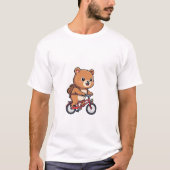 Cheerful Brown Bear Riding Red Bicycle Tシャツ (正面)