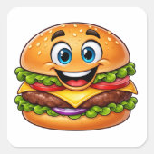 Cheerful Burger Character With Vibrant LayeSticker スクエアシール (正面)