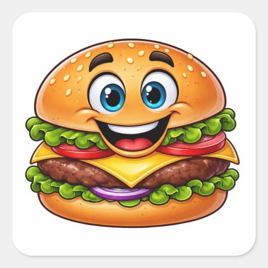 Cheerful Burger Character With Vibrant LayeSticker スクエアシール (正面)