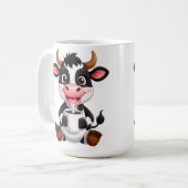 Cheerful Cartoon Cow Drinking Milk コーヒーマグカップ (正面左)