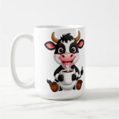 Cheerful Cartoon Cow Drinking Milk コーヒーマグカップ (左)