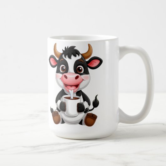 Cheerful Cartoon Cow Drinking Milk コーヒーマグカップ (右)