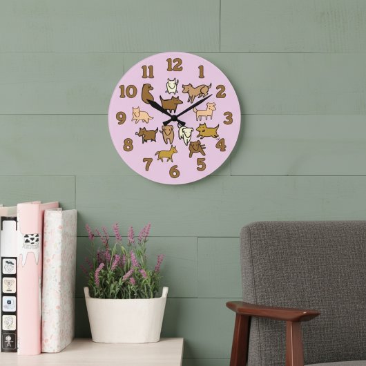Cheerful Cartoon Dogs Wall Clock ラージ壁時計