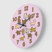 Cheerful Cartoon Dogs Wall Clock ラージ壁時計 (傾斜)