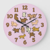 Cheerful Cartoon Dogs Wall Clock ラージ壁時計 (正面)