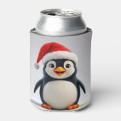 Cheerful Cartoon Penguin Wearing Santa Hat 缶クーラー (缶正面)