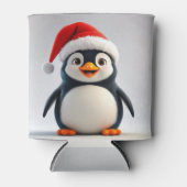 Cheerful Cartoon Penguin Wearing Santa Hat 缶クーラー (正面)