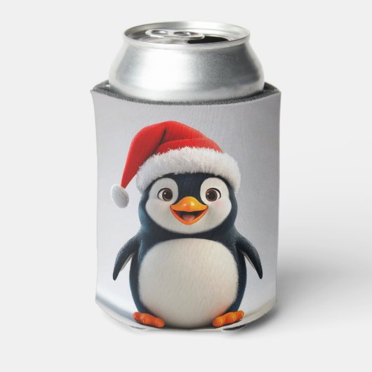 Cheerful Cartoon Penguin Wearing Santa Hat 缶クーラー (缶裏面)