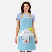Cheerful Cat & Sunny Cloud Apron エプロン (着用した状態)