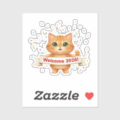 Cheerful Cat with New Year Banner Welcome 2026  シール (シート)