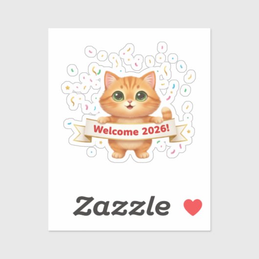 Cheerful Cat with New Year Banner Welcome 2026  シール (シート)