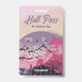 Cheerful Cherry Blossom Hall Pass Customizable バッジ (裏面)