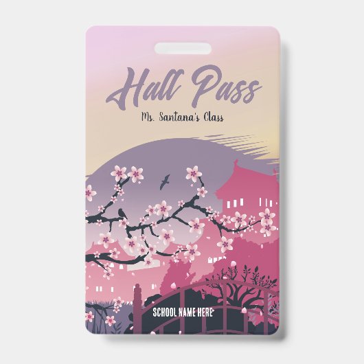 Cheerful Cherry Blossom Hall Pass Customizable バッジ (裏面)