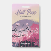 Cheerful Cherry Blossom Hall Pass Customizable バッジ (正面)