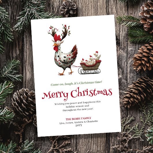 Cheerful Chickens Quirky Christmas Greeting Card シーズンカード
