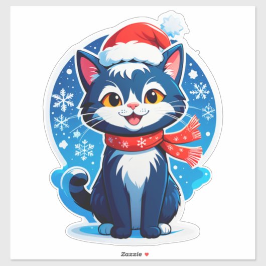 Cheerful Christmas Cat Winter Holiday Theme シール (シート)