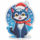 Cheerful Christmas Cat Winter Holiday Theme シール (正面)