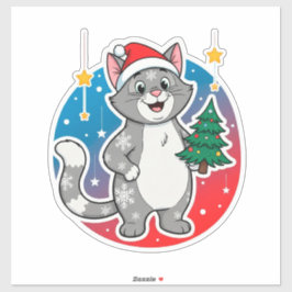 Cheerful Christmas Cat Winter Holiday Theme シール