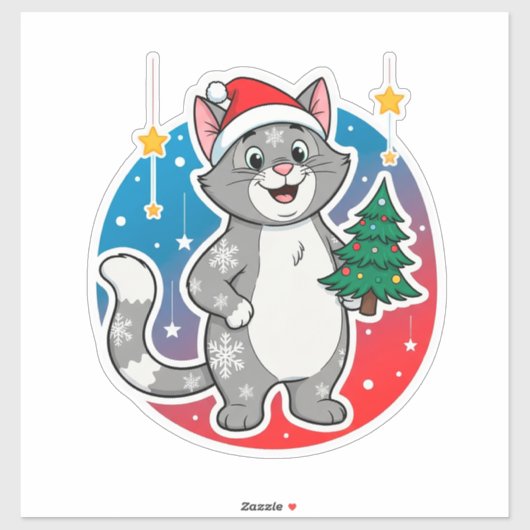 Cheerful Christmas Cat Winter Holiday Theme シール (シート)