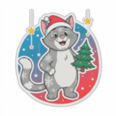 Cheerful Christmas Cat Winter Holiday Theme シール (正面)