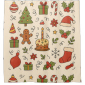 Cheerful Christmas Doodle Pattern シャワーカーテン (正面)