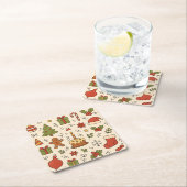 Cheerful Christmas Doodle Pattern スクエアペーパーコースター (インサイチュ)