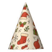 Cheerful Christmas Doodle Pattern パーティーハット (正面)