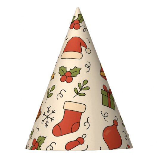 Cheerful Christmas Doodle Pattern パーティーハット (正面)