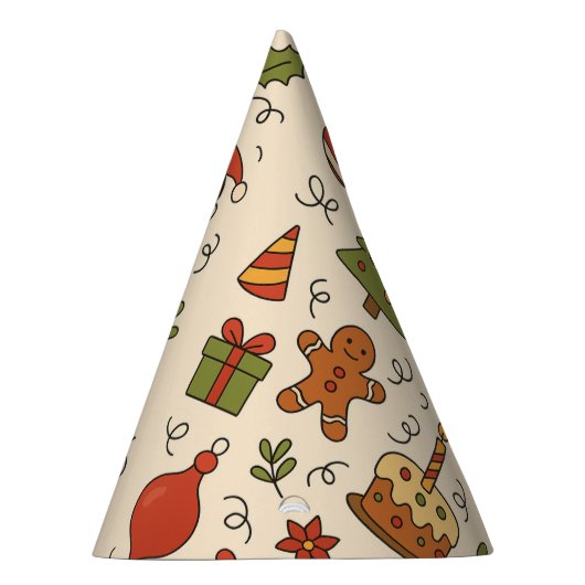 Cheerful Christmas Doodle Pattern パーティーハット (右)