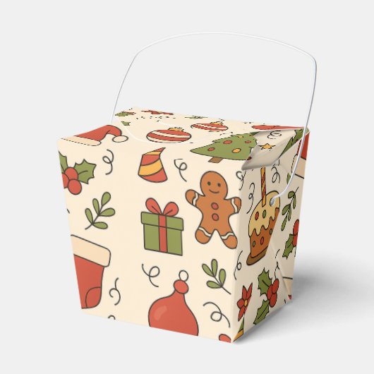 Cheerful Christmas Doodle Pattern フェイバーボックス (正面サイド)
