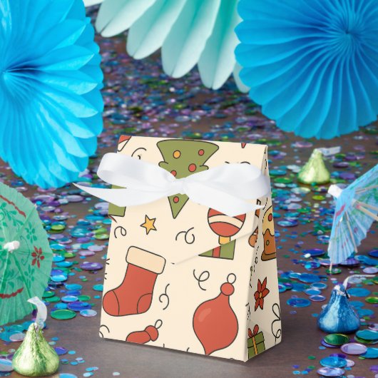 Cheerful Christmas Doodle Pattern フェイバーボックス (パーティー)